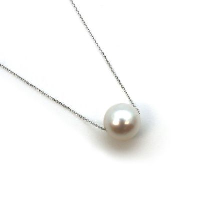 Wholesale 14K White Gold White South Sea Floating Pearl Necklace - 16"
