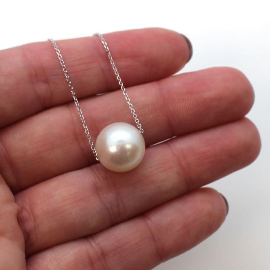 Wholesale 14K White Gold White South Sea Floating Pearl Necklace - 16"
