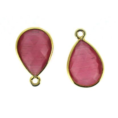 Wholesale Bezel Gemstone Pendant - Gold Plated Sterling Silver Gemstone 10x14mm Faceted Small Teardrop - Pink Monalisa