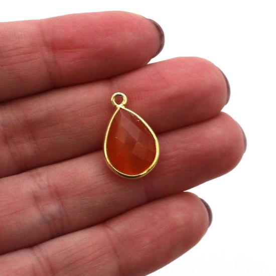 Wholesale Bezel Gemstone Pendant - Gold Plated Sterling Silver Gemstone 10x14mm Faceted Small Teardrop - Orange Monalisa