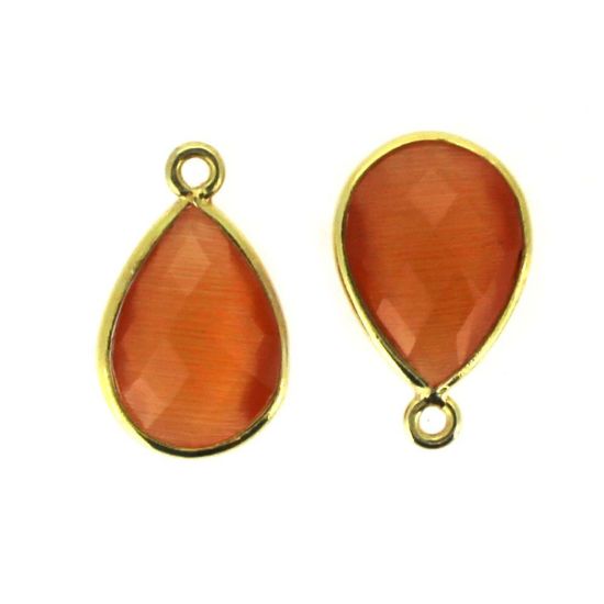 Wholesale Bezel Gemstone Pendant - Gold Plated Sterling Silver Gemstone 10x14mm Faceted Small Teardrop - Orange Monalisa