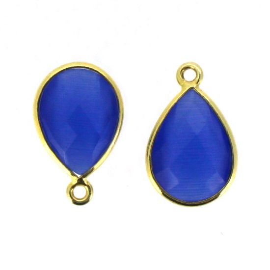 Wholesale Bezel Gemstone Pendant - Gold Plated Sterling Silver Gemstone 10x14mm Faceted Small Teardrop - Blue Monalisa