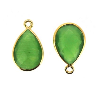 Wholesale Bezel Gemstone Pendant - Gold Plated Sterling Silver Gemstone 10x14mm Faceted Small Teardrop - Green Monalisa