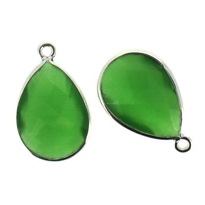 Wholesale Sterling Silver Teardrop Bezel Green Monalisa Gemstone Pendant, Wholesale Gemstone Pendants for Jewelry Making