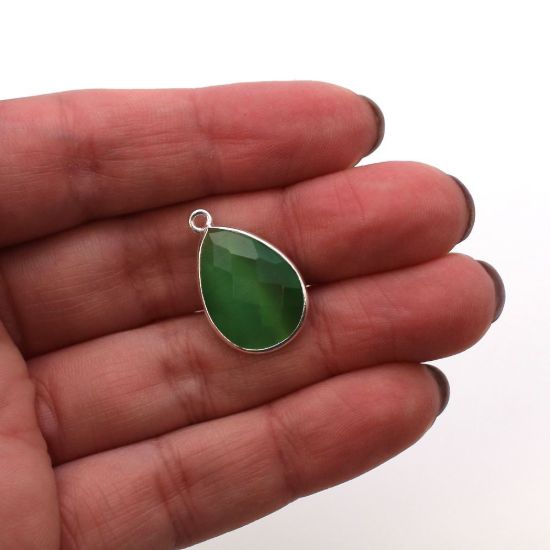 Wholesale Sterling Silver Teardrop Bezel Green Monalisa Gemstone Pendant, Wholesale Gemstone Pendants for Jewelry Making