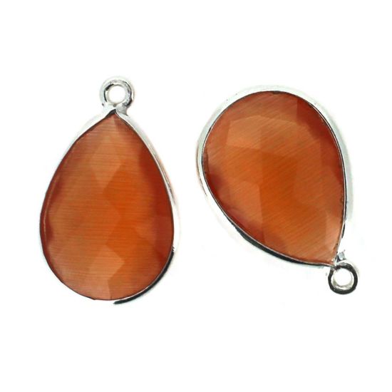 Wholesale Sterling Silver Teardrop Bezel Orange Monalisa Gemstone Pendant, Wholesale Gemstone Pendants for Jewelry Making