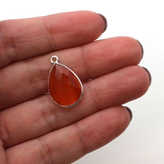 Wholesale Sterling Silver Teardrop Bezel Orange Monalisa Gemstone Pendant, Wholesale Gemstone Pendants for Jewelry Making