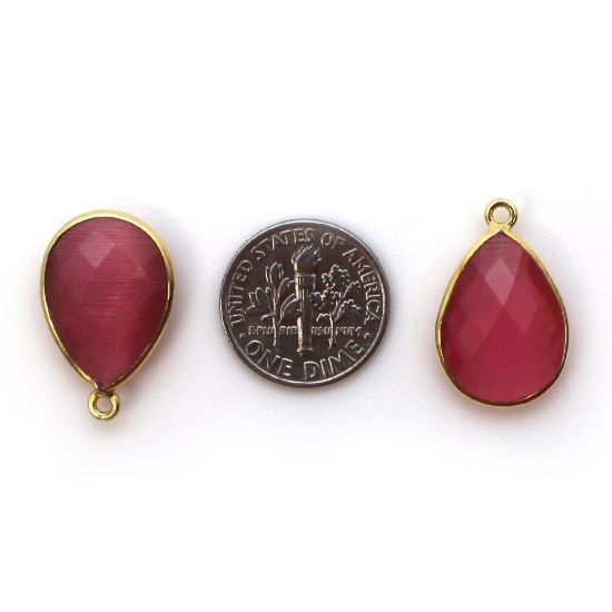 Wholesale Gold plated Sterling Silver Teardrop Pink Monalisa Bezel Gemstone Pendant, Wholesale Gemstone Pendants for Jewelry Making