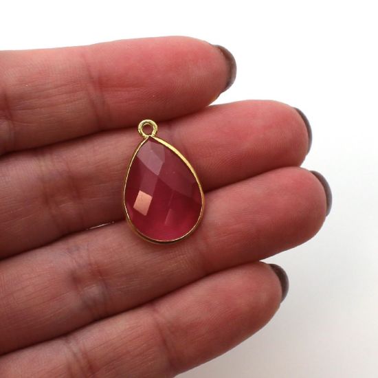 Wholesale Gold plated Sterling Silver Teardrop Pink Monalisa Bezel Gemstone Pendant, Wholesale Gemstone Pendants for Jewelry Making