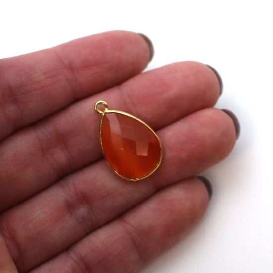 Wholesale Gold plated Sterling Silver Teardrop Orange Monalisa Bezel Gemstone Pendant, Wholesale Gemstone Pendants for Jewelry Making