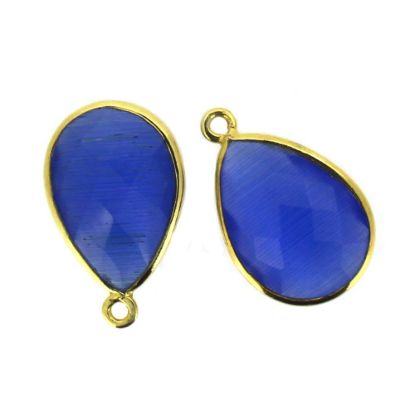 Wholesale Gold plated Sterling Silver Teardrop Blue Monalisa Bezel Gemstone Pendant, Wholesale Gemstone Pendants for Jewelry Making