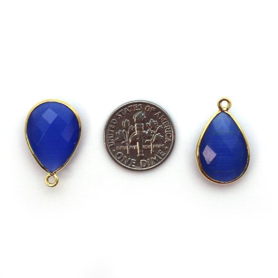 Wholesale Gold plated Sterling Silver Teardrop Blue Monalisa Bezel Gemstone Pendant, Wholesale Gemstone Pendants for Jewelry Making