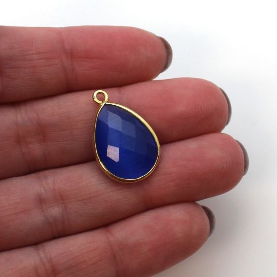 Wholesale Gold plated Sterling Silver Teardrop Blue Monalisa Bezel Gemstone Pendant, Wholesale Gemstone Pendants for Jewelry Making