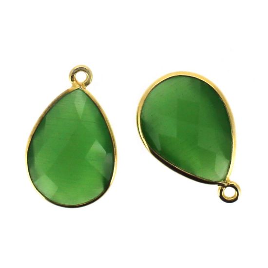 Wholesale Gold plated Sterling Silver Teardrop Green Monalisa Bezel Gemstone Pendant, Wholesale Gemstone Pendants for Jewelry Making