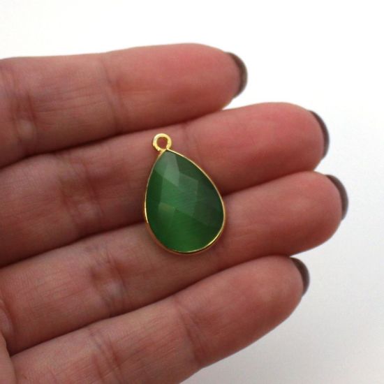 Wholesale Gold plated Sterling Silver Teardrop Green Monalisa Bezel Gemstone Pendant, Wholesale Gemstone Pendants for Jewelry Making