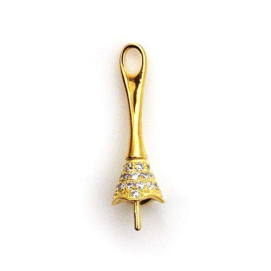 Wholesale Gold Plated 925 Sterling Silver Long Decorative Bell Shaped Bead Cap Bail with Post -Sterling Silver Jewelry Findings