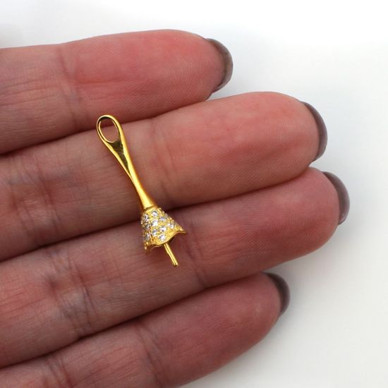 Wholesale Gold Plated 925 Sterling Silver Long Decorative Bell Shaped Bead Cap Bail with Post -Sterling Silver Jewelry Findings