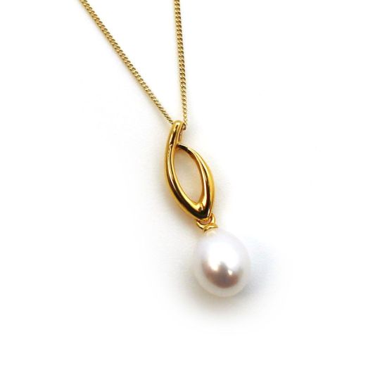 Wholesale Gold Plated Sterling Silver Flame Pendant with White Freshwater Pearl Necklace-18"