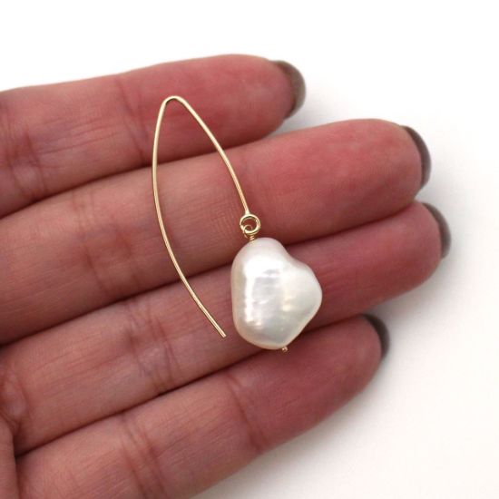 Wholesale 14K Yellow Gold Marquise White Baroque Freshwater Pearl Earrings