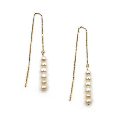 Wholesale 14K Yellow Gold White Freshwater Pearl Stacked Threader Earrings
