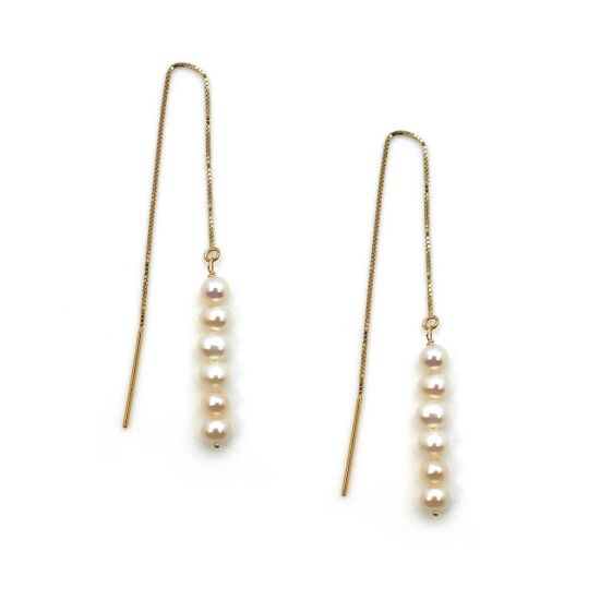 Wholesale 14K Yellow Gold White Freshwater Pearl Stacked Threader Earrings