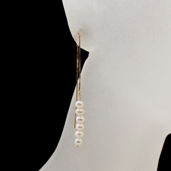 Wholesale 14K Yellow Gold White Freshwater Pearl Stacked Threader Earrings