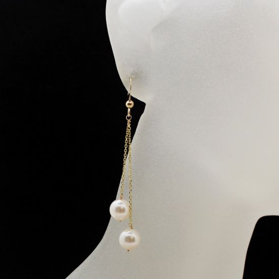 Wholesale 14K Yellow Gold White Akoya Pearl Dangle Earrings