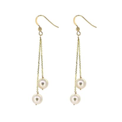 Wholesale 14K Yellow Gold White Akoya Pearl Dangle Earrings