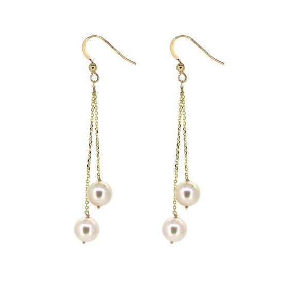 Wholesale 14K Yellow Gold White Akoya Pearl Dangle Earrings