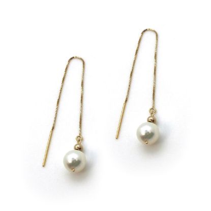 Wholesale 14K Yellow Gold White Akoya Pearl Threader Earrings