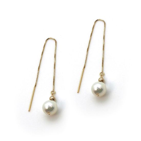 Wholesale 14K Yellow Gold White Akoya Pearl Threader Earrings