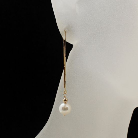 Wholesale 14K Yellow Gold White Akoya Pearl Threader Earrings