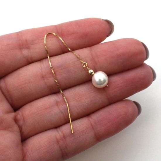 Wholesale 14K Yellow Gold White Akoya Pearl Threader Earrings