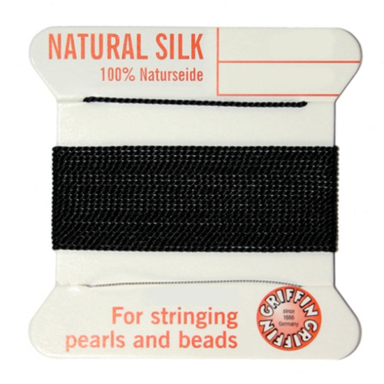 Wholesale Griffin Silk Beading Cord with Needle, Sizes 2, 4, 6 -Silk black Thread-Sold per 3 pack