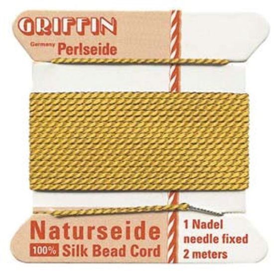 Wholesale Griffin Silk Beading Cord with Needle, Sizes 2,4,6, Silk Amber Thread-Sold per 3 pack