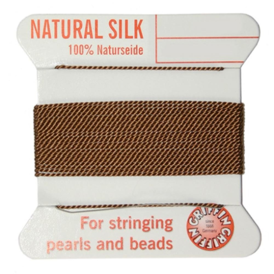 Wholesale Griffin Silk Beading Cord with Needle, Sizes 2, 4, 6 -Silk Brown Thread-Sold per 3 pack