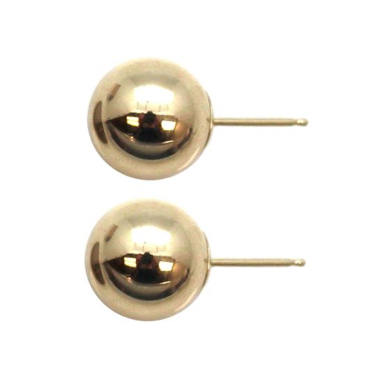 Wholesale 14K Yellow Gold Plain Ball Earring Studs (9mm)