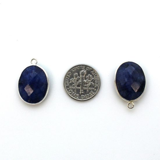 Wholesale Sterling Silver Oval Bezel Blue Sapphire Dyed Gemstone Pendant, Wholesale Gemstone Pendants for Jewelry Making