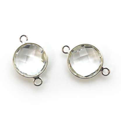 Wholesale Sterling Silver Crystal Quartz Coin Bezel Gemstone Connector Links, Wholesale Gemstone Charms and Pendants for Jewelry Making
