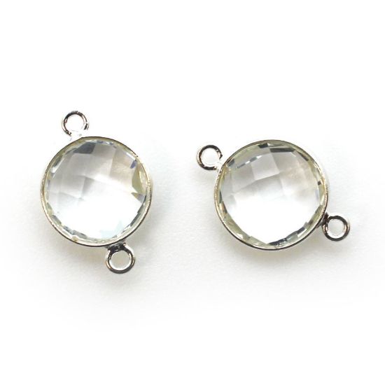 Wholesale Sterling Silver Crystal Quartz Coin Bezel Gemstone Connector Links, Wholesale Gemstone Charms and Pendants for Jewelry Making