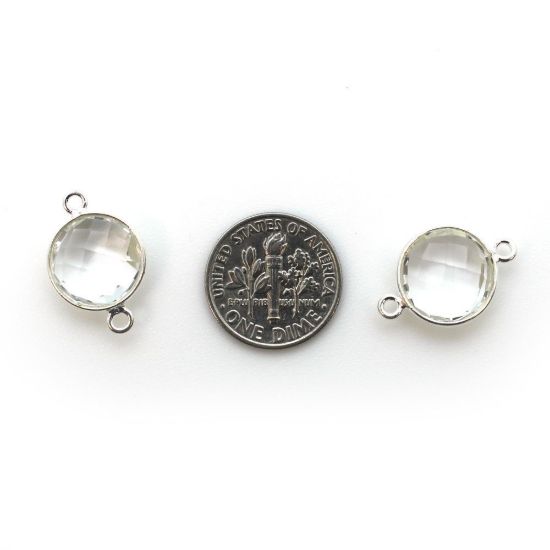 Wholesale Sterling Silver Crystal Quartz Coin Bezel Gemstone Connector Links, Wholesale Gemstone Charms and Pendants for Jewelry Making