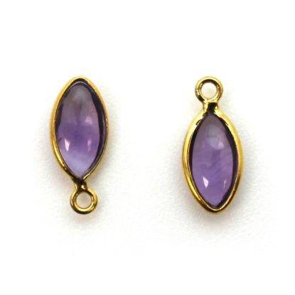 Wholesale Bezel Charm Pendant - Gold Plated Sterling Silver Charm - Natural  Amethyst -Tiny Marquise Shape -6x13mm