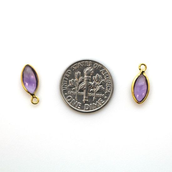 Wholesale Bezel Charm Pendant - Gold Plated Sterling Silver Charm - Natural  Amethyst -Tiny Marquise Shape -6x13mm