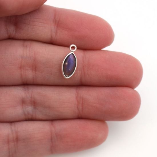 Wholesale Bezel Charm Pendant - Sterling Silver Charm - Natural Labradorite -Tiny Marquise Shape -6x13mm
