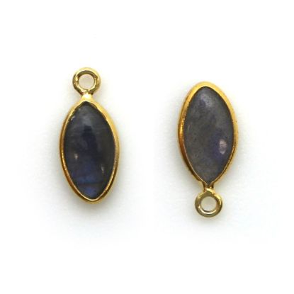 Wholesale Bezel Charm Pendant - Gold Plated Sterling Silver Charm - Natural Labradorite -Tiny Marquise Shape -6x13mm