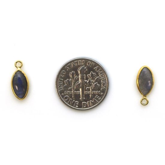 Wholesale Bezel Charm Pendant - Gold Plated Sterling Silver Charm - Natural Labradorite -Tiny Marquise Shape -6x13mm