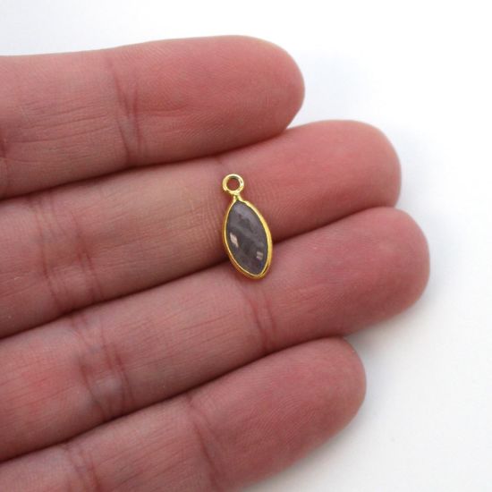 Wholesale Bezel Charm Pendant - Gold Plated Sterling Silver Charm - Natural Labradorite -Tiny Marquise Shape -6x13mm