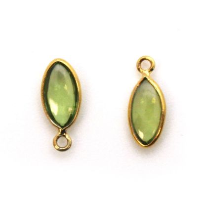 Wholesale Bezel Charm Pendant - Gold Plated Sterling Silver Charm - Peridot -Tiny Marquise Shape -6x13mm