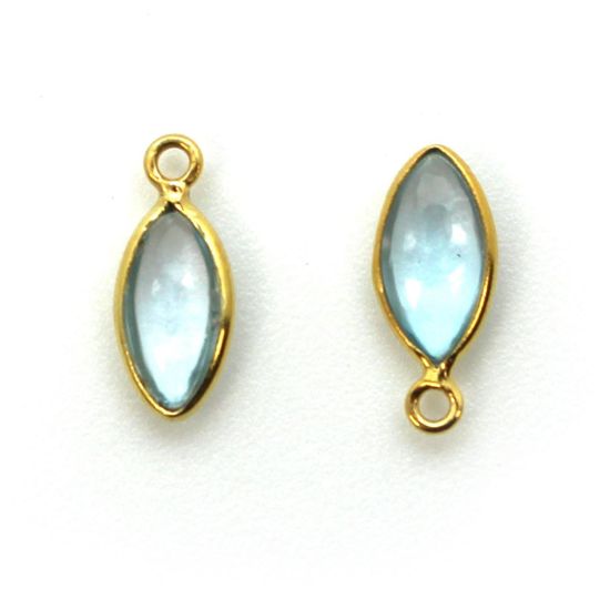 Wholesale Bezel Charm Pendant - Gold Plated Sterling Silver Charm - Sky Blue Topaz -Tiny Marquise Shape -6x13mm