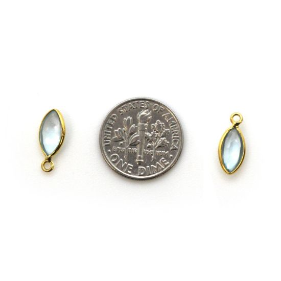 Wholesale Bezel Charm Pendant - Gold Plated Sterling Silver Charm - Sky Blue Topaz -Tiny Marquise Shape -6x13mm